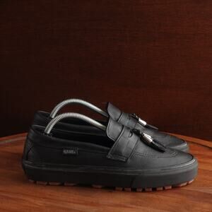 Vans Loafers Womens Size 7 BLK Check Tassel Slip On Leather Comfort Shoes Preppy